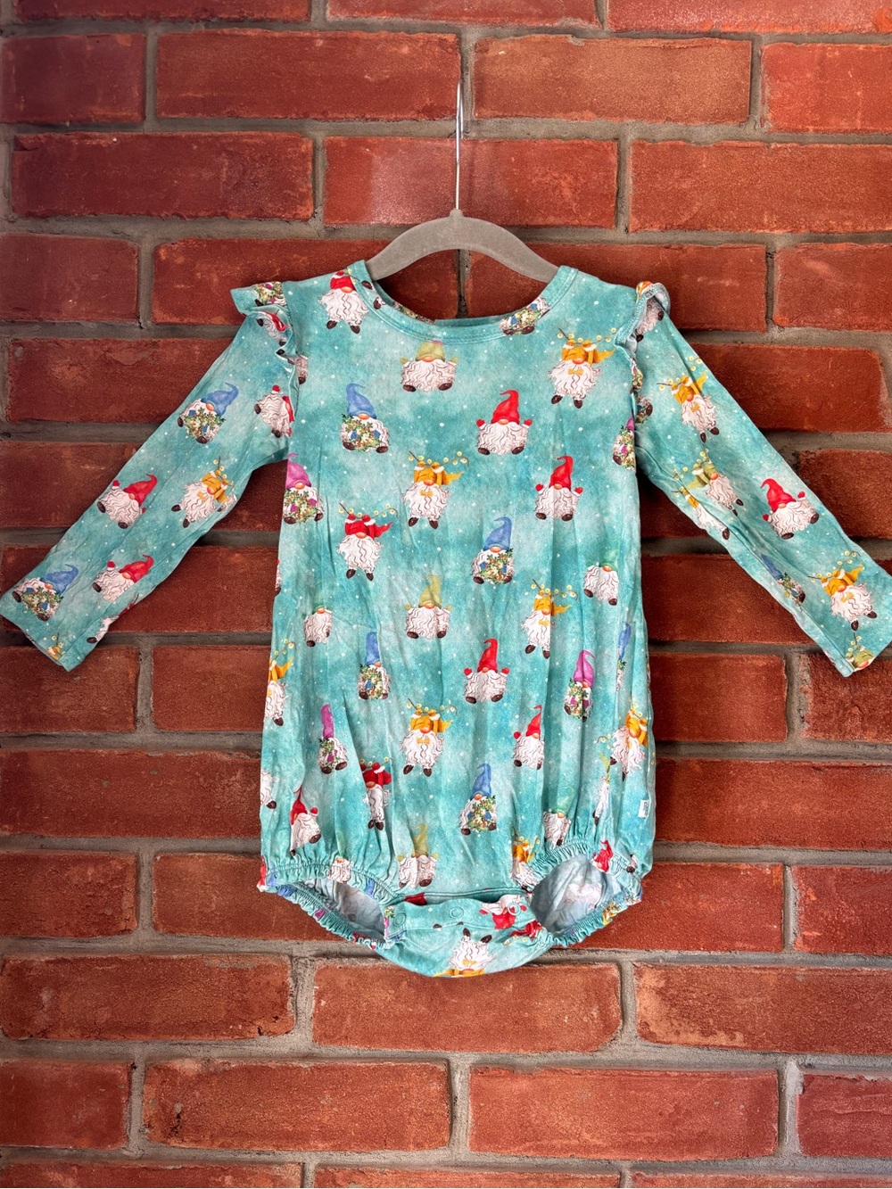 Posh Peanut Turquoise Baby Gnome Long Sleeve Romper
